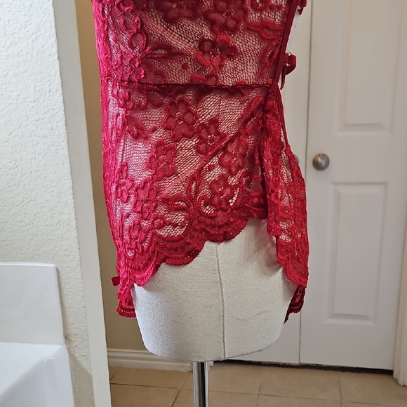 Elegant Seductive Red Scalloped Lace Teddy Bodysuit - Picture 6 of 12